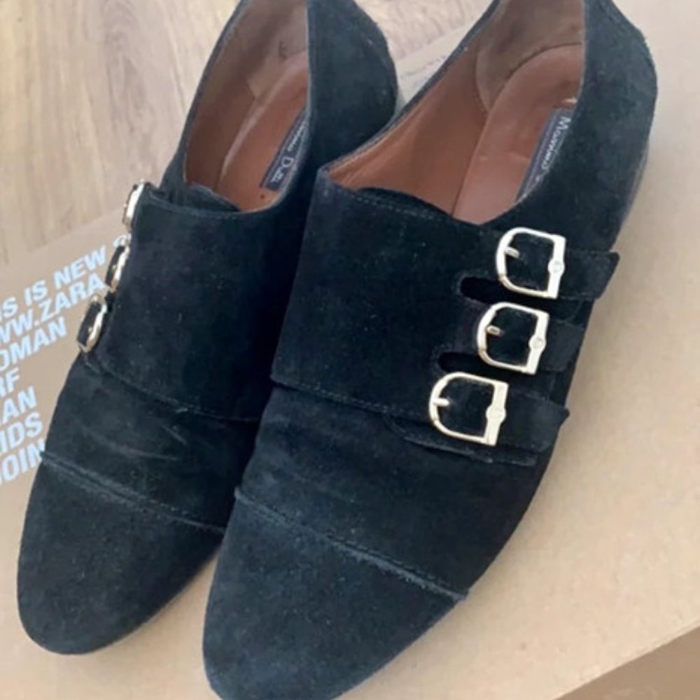Black suede flat shoes